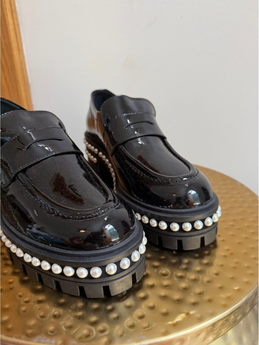 Soho Patent Pearly Penny Loafers Size 8 Black Patent Leather Chunky Loafers - Picture 4 of 15